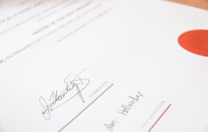 Close up of a certificate.
