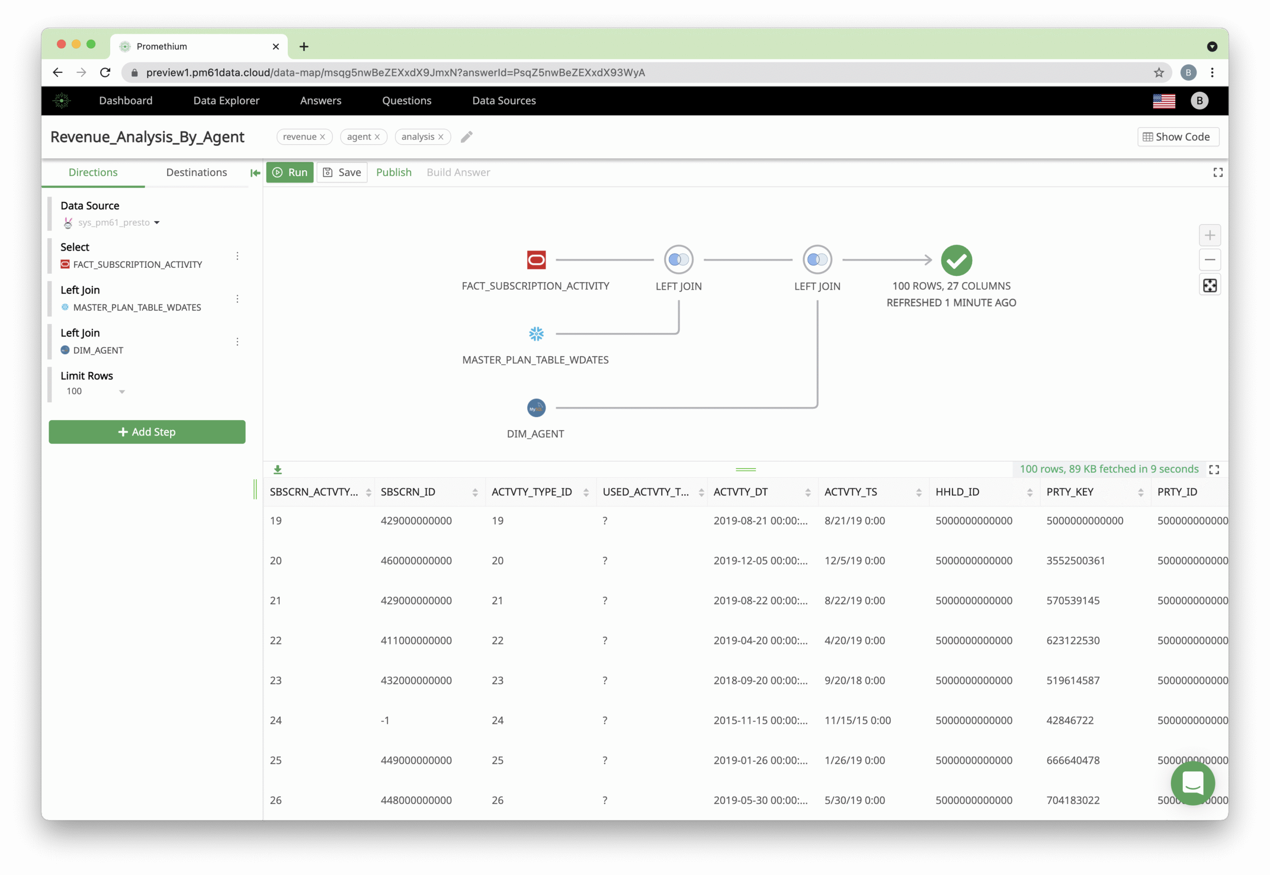 Screenshot of Promethium no-code federated query builder