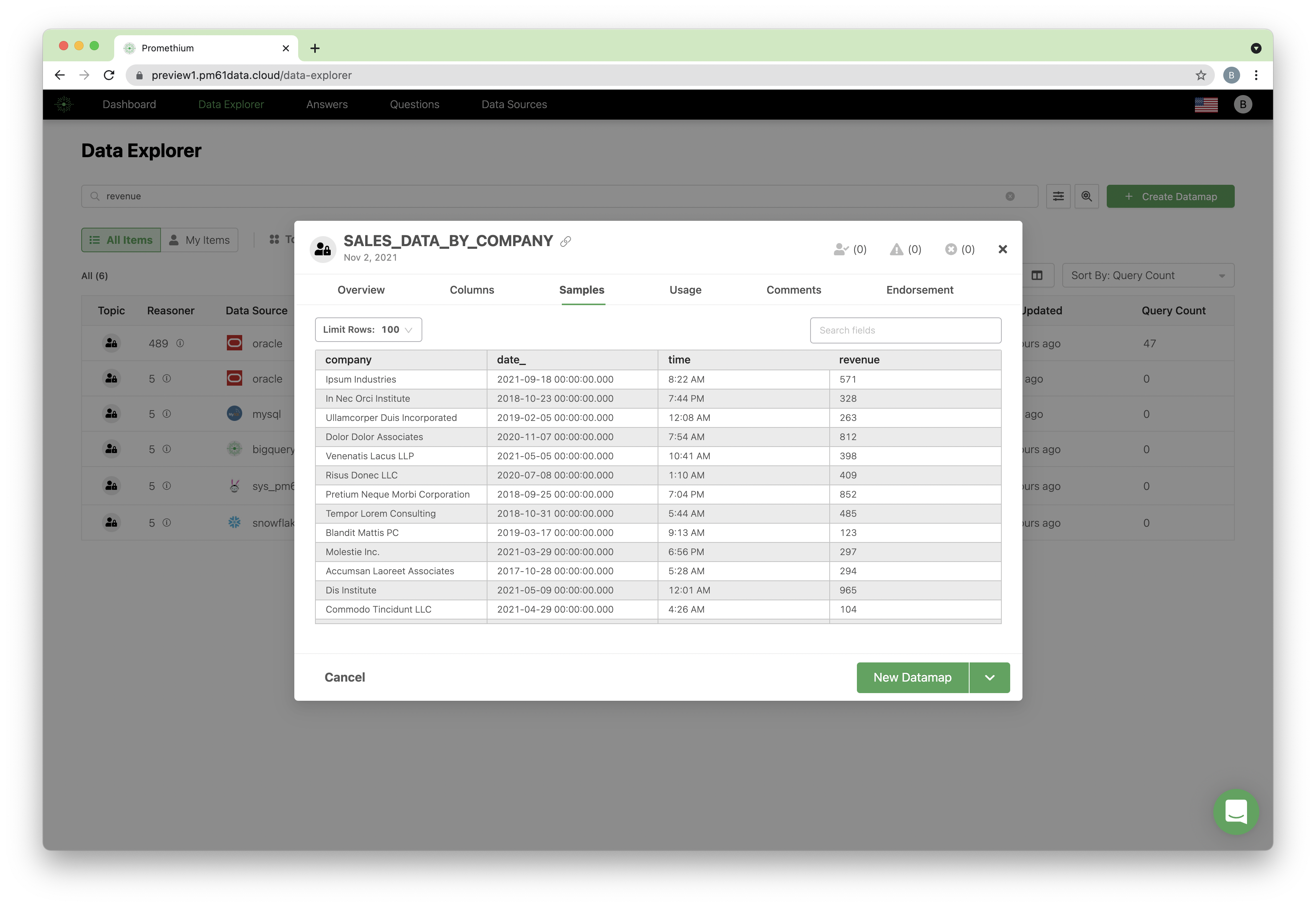 Screenshot of Promethium Data Catalog